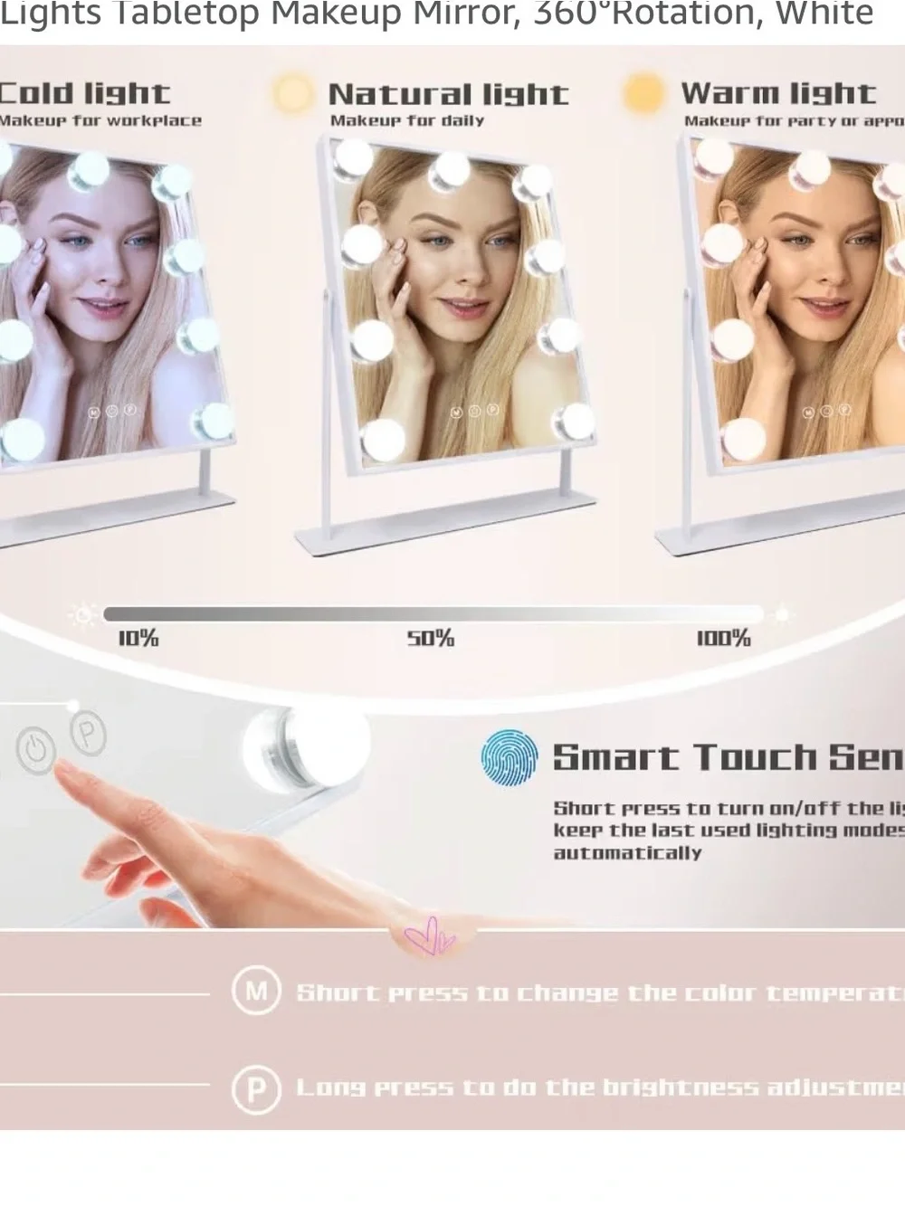 Lighted Vanity Mirror in White